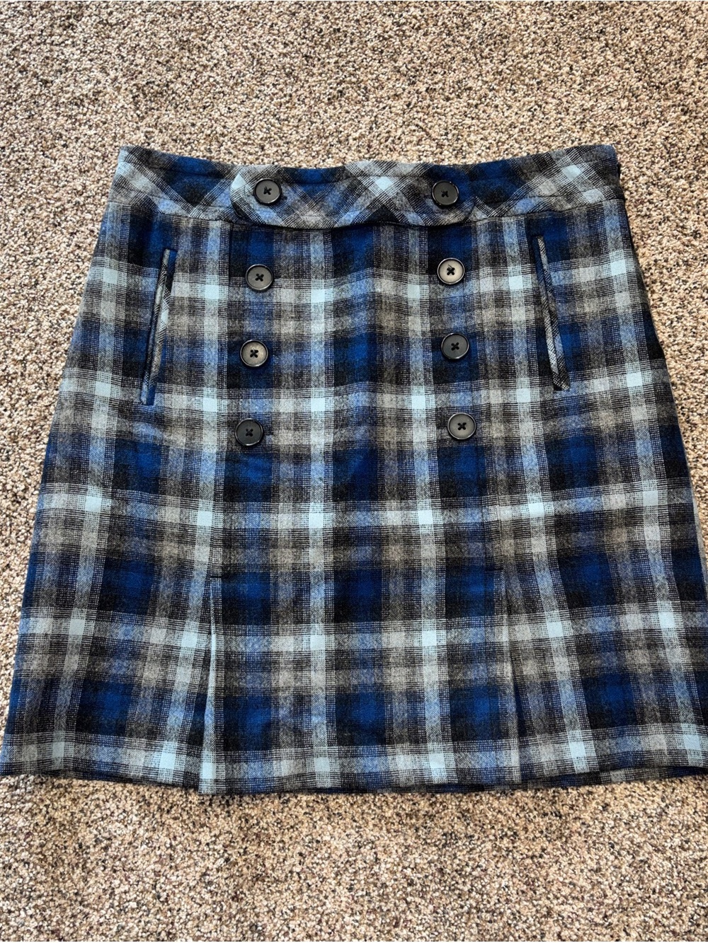 Ann Taylor LOFT Blue Plaid Wool Blend Preppy Skirt Size 8P Side Zip Lined